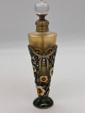 Butterfly glass\enamel, and metal perfume bottle with dauber elegant feminine